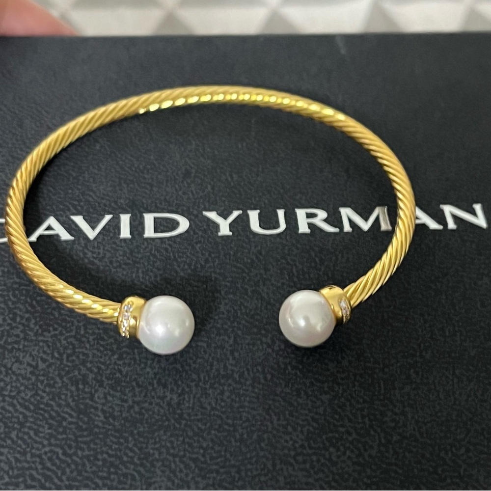David Yurman Gold-Tone Cable Pearl Cuff Bracelet 3mm